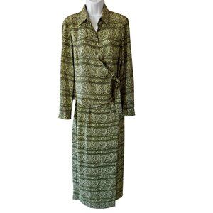 Liz Claiborne Green Paisley Print Two Piece Suit Wrap Shirt Long Skirt Size 6